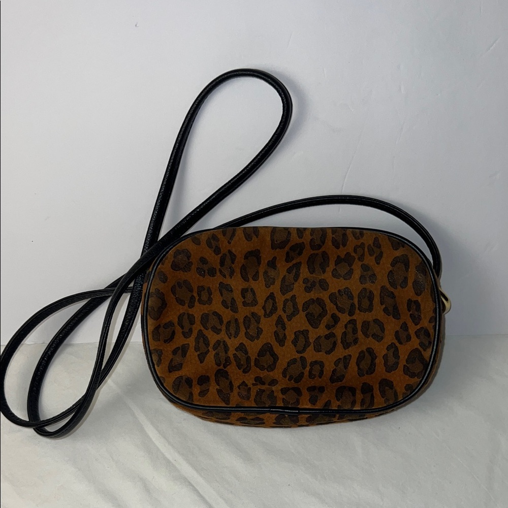 Vintage Suede Leopard Print Crossbody Bag